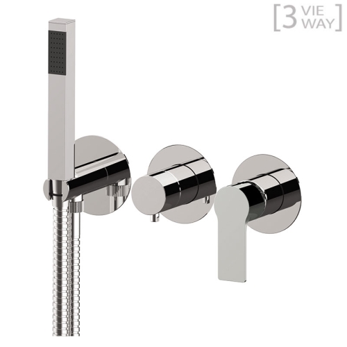 Set miscelatore a incasso a 3 vie per doccia su 3 piastre tonde separate REFLEX