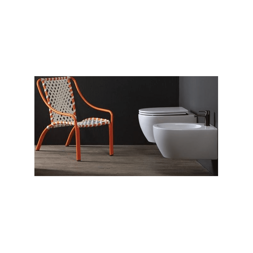 Coppia Vaso senza brida e Bidet sospeso Aida