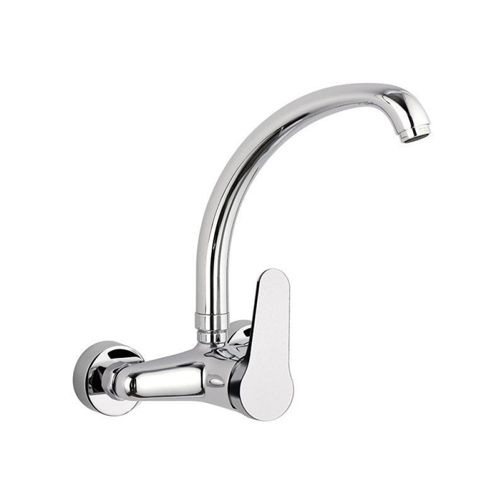Miscelatore monocomando per lavello a muro con leva frontale bocca girevole OMEGA