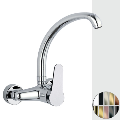 Miscelatore monocomando per lavello a muro con leva frontale bocca girevole OMEGA