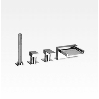Miscelatore bordo vasca 4 fori con bocca a cascata e kit doccia Open Space