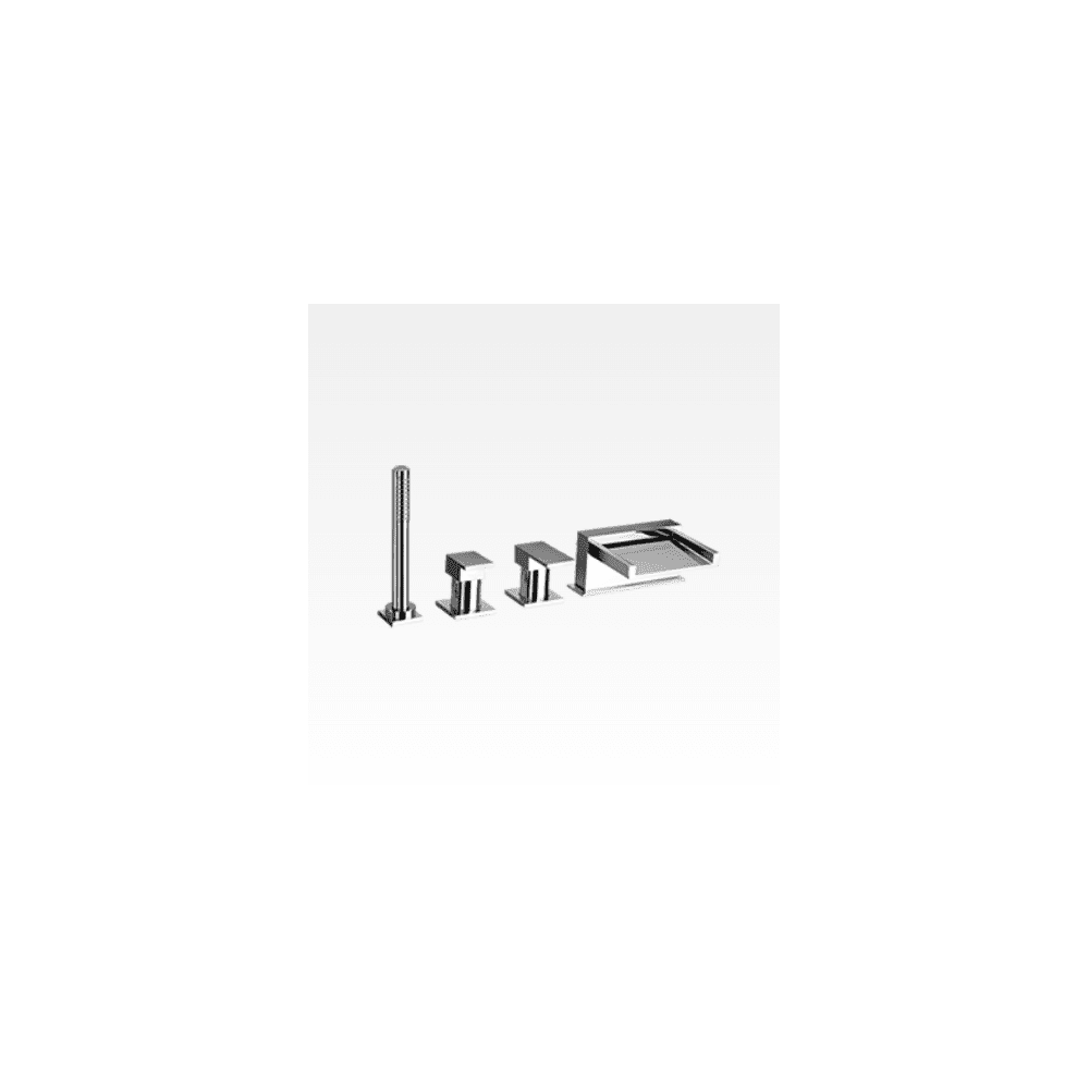 Miscelatore bordo vasca 4 fori con bocca a cascata e kit doccia Open Space