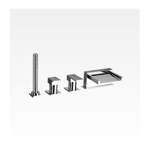 Miscelatore bordo vasca 4 fori con bocca a cascata e kit doccia Open Space