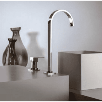Bocca alta fissa per lavabo con miscelatore da appoggio a comando remoto Swing-Klip